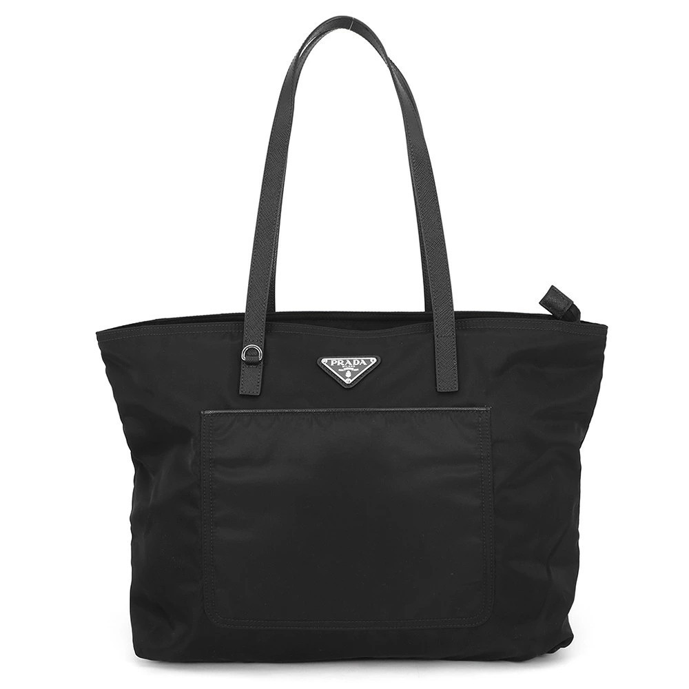 Prada Tote Tessuto Saffiano Bag Triangle Shopping Black